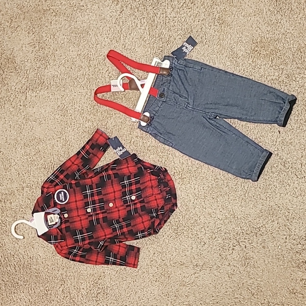 NWT Baby oshkosh Bgosh Pants Suspender Overalls & Onesie Size 9 months